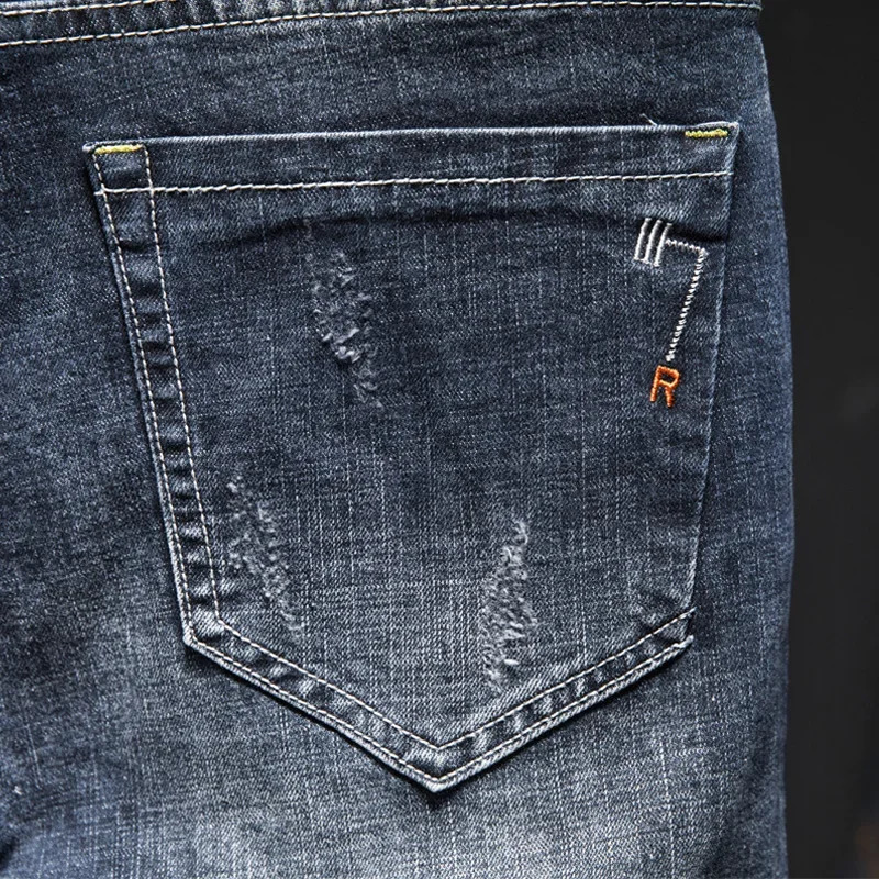 Mens Ripped Jeans Streetwear Personality Trendy Korean Fashion Slim Beggar Holes Denim Pants Stretch Casual Male Trousers 250210