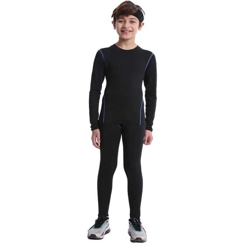 Kids Boy Sports Base Layer Compression 2 Pieces Set Quick Drying Thermal Underwear Running Suit Z250214