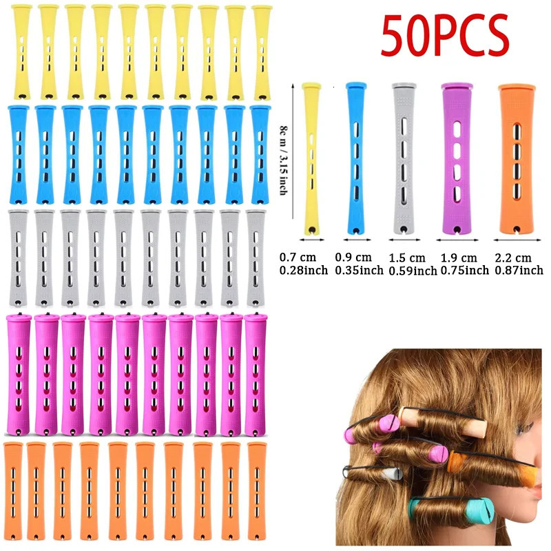 50pcs 5Sizes Hair Rollers Hair Rods Set Curlers Cold Wave Rods For Women Long Short Hair DIY Hairdressing Styling Tools 250214