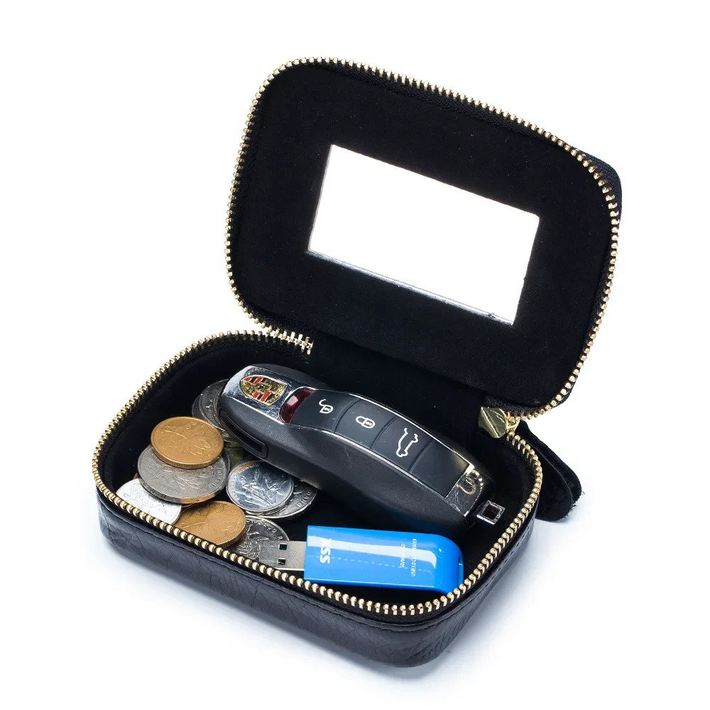 Ladies Genuine Leather Lipstick Small Square Bag with Mirror Cute Makeup Bag for Womens Jewelry Box Mini Coin Storage Bag 250207