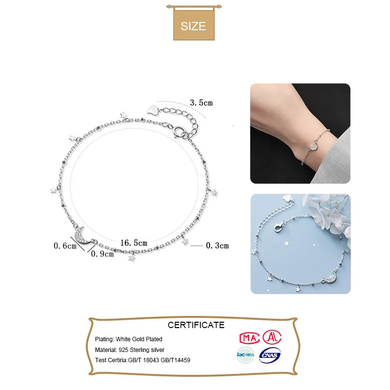 Trustdavis genuine 925 sterling silver fashionable CZ Moon Star bracelet necklace womens exquisite silver jewelry gift DA623 250110