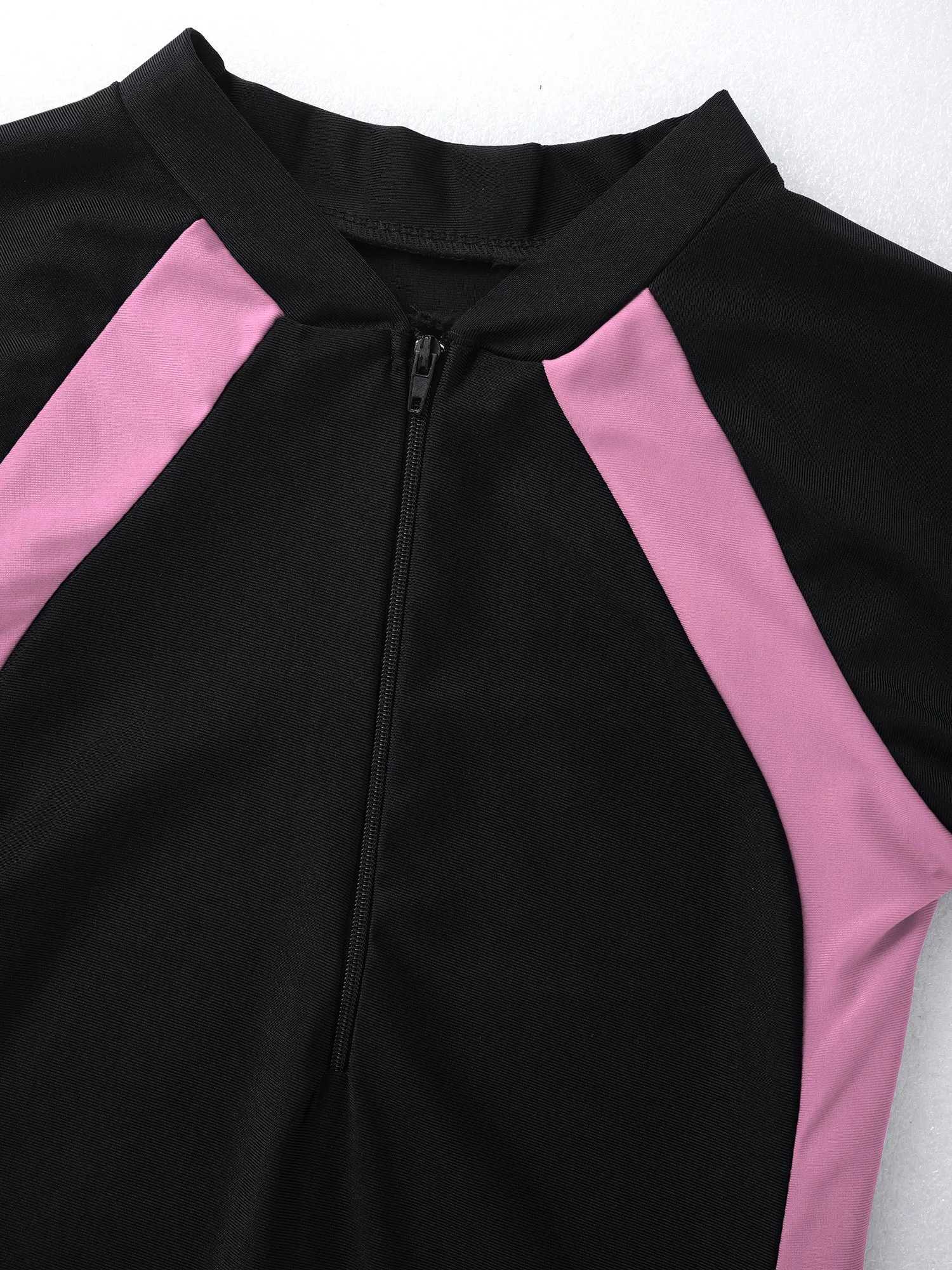 Children One-piece Swimwear Stand Collar Short Sleeves Color Swimming Bathing Suiti Short Rash Guard Jumpsuit Cool Kids Swimsuit Z250214