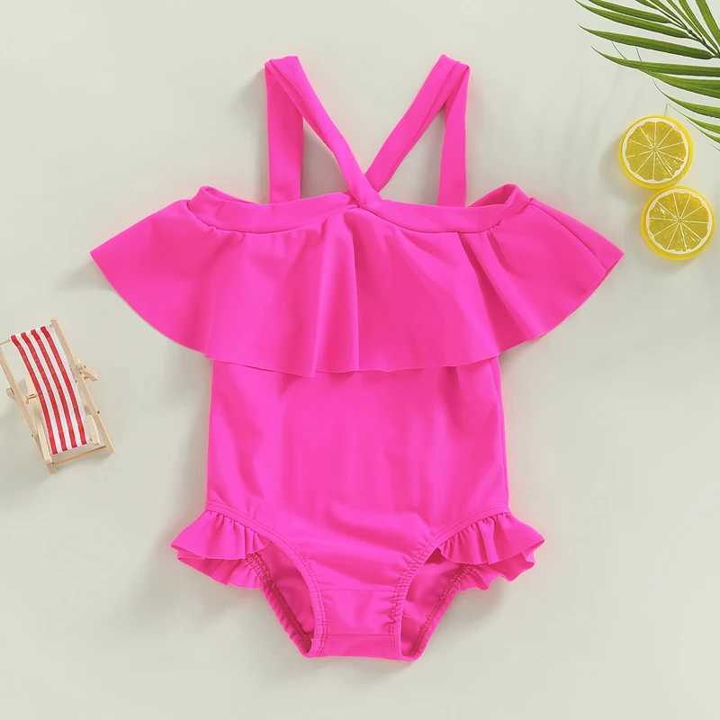 Yiiciovy Toddler Baby Girls Ruffles Swimsuit Lovely Little Kids Swimwear Beachwear Cute Off Shoulder Sleeveless Bathing Suit Z250214