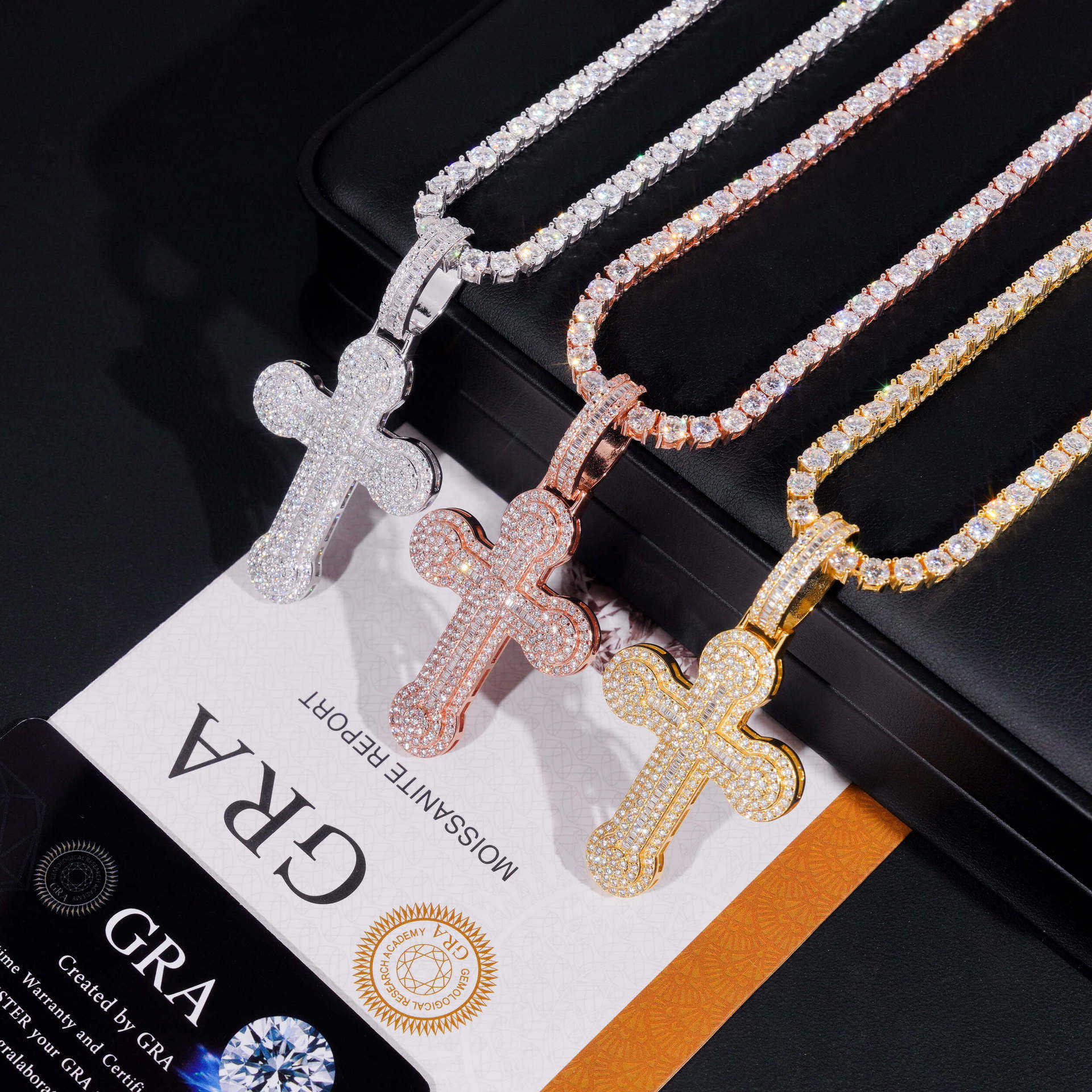 New S925 Silver Moissanite Cross Pendant with Diamond Hair Jewelry Can Thread Through Tennis Chain with Diamond Pen in Seconds