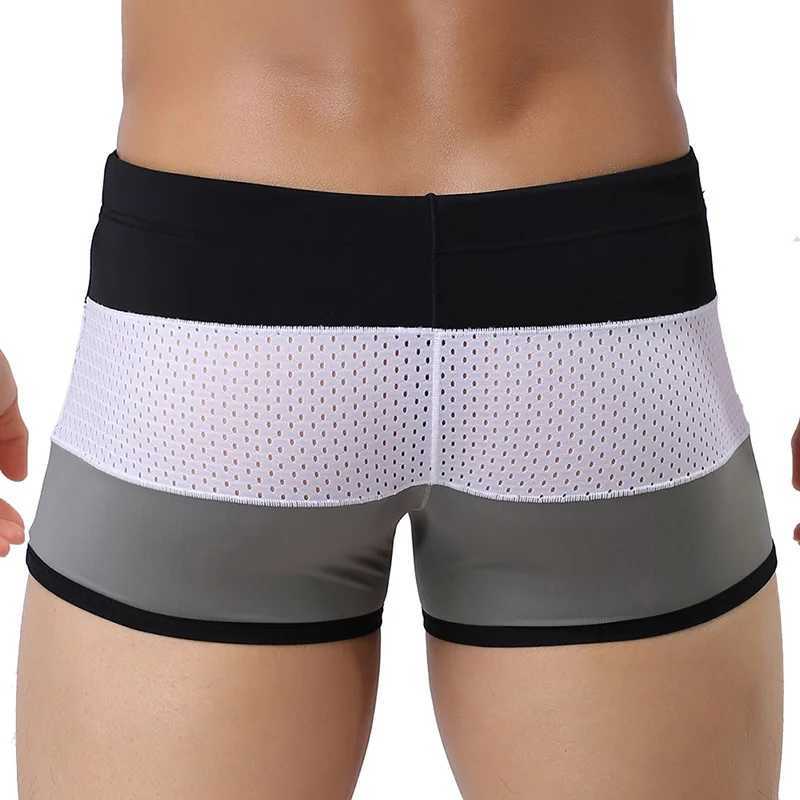 Mens Casual Gym Fitness Training Shorts Sexy Mesh Breathable Swimwear Quick Dry Fashion Sports Beach Trunks Mens Clothing Summer W250214