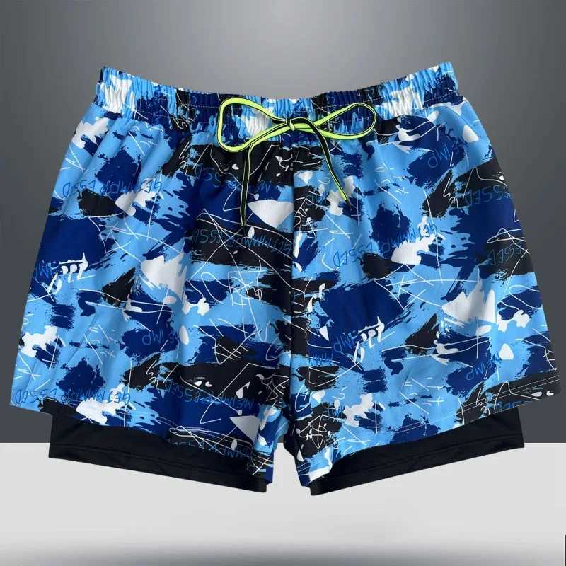 Swimming pants mens anti awkward loose large quick drying swimsuit mens beach pants soaking hot spring double-layer W250214