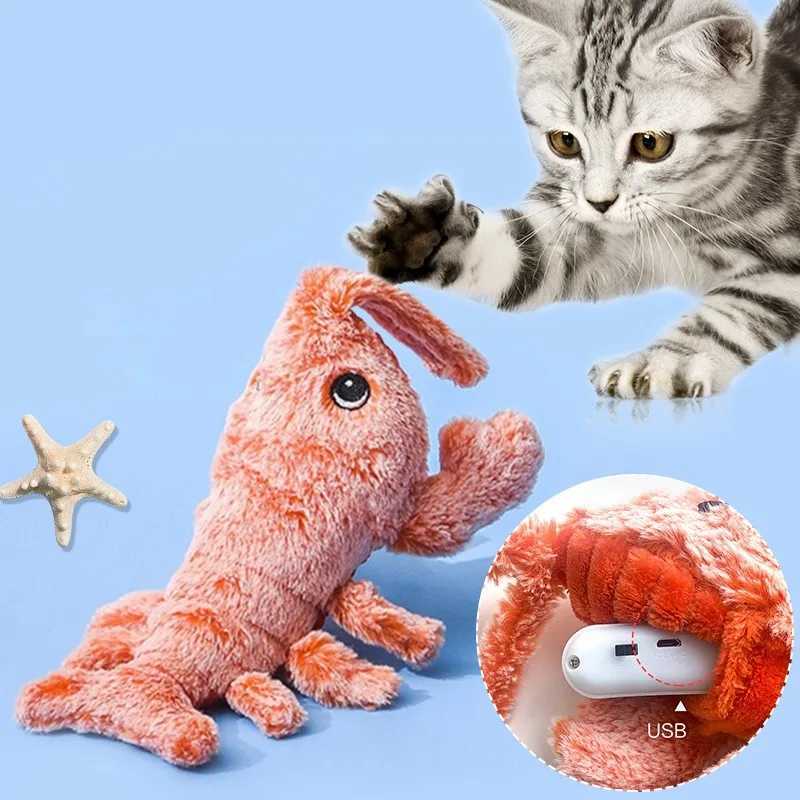 Animal Electric Jumping Shrimp Cat Lobster Washable Stuffed Toys Vibration Sensor Cats Toy Pet Dog TeasingT250214