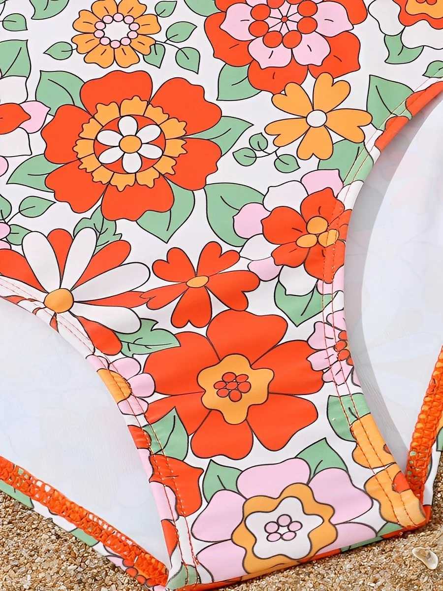 2024 Print Hollow Cross Girls Swimsuit One Piece Kids Swimwear Female Childrens Bathers Bathing Swimming Swim Suit Beachwear Z250214