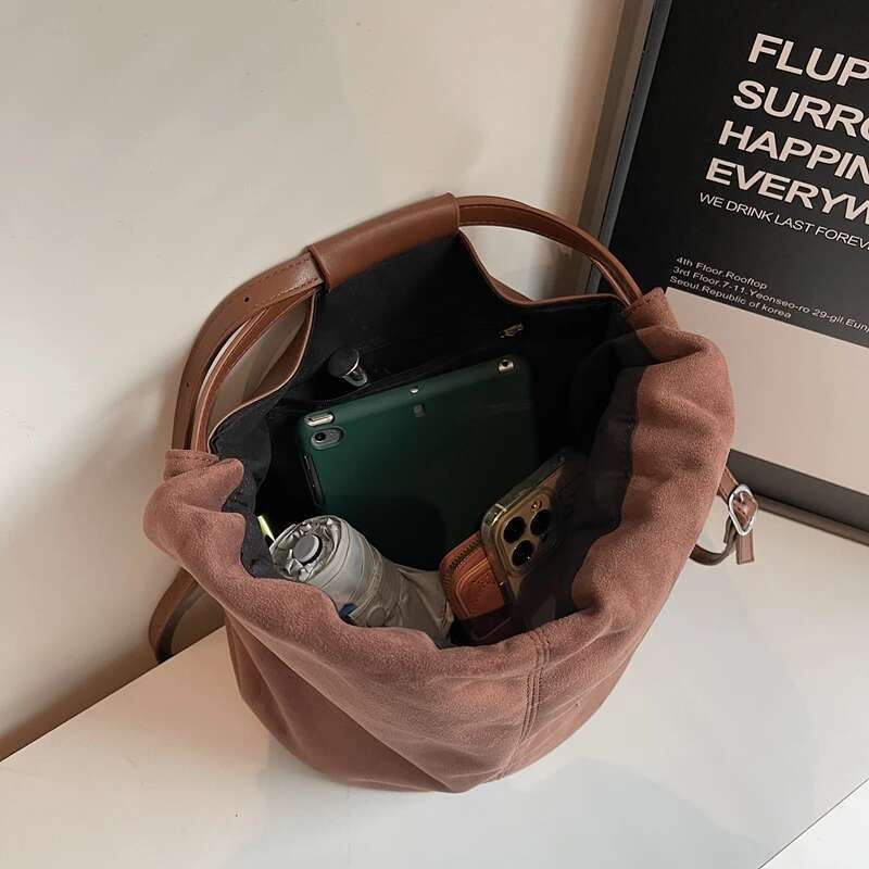 2025 Latest Women Fashion Backpacks Drawstring Bucket Shoulder Bags Soft Suede Large Capacity Rucksack For Travelg Shopping