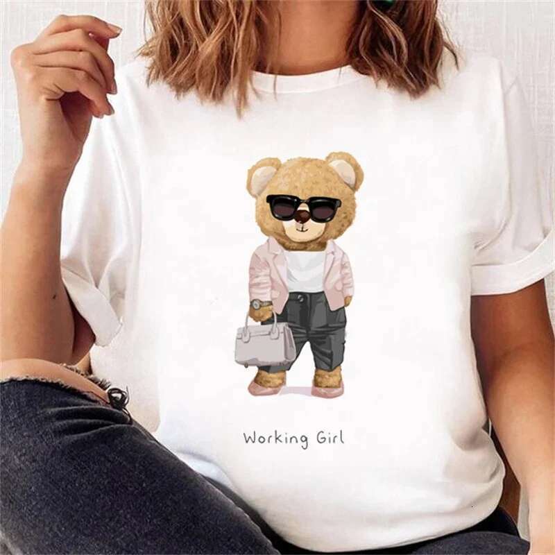 Cute Bear Trend Style Plus Size T-Shirt Women Short Sleeve Printed Pattern Top Casual Summer Spring Clothes