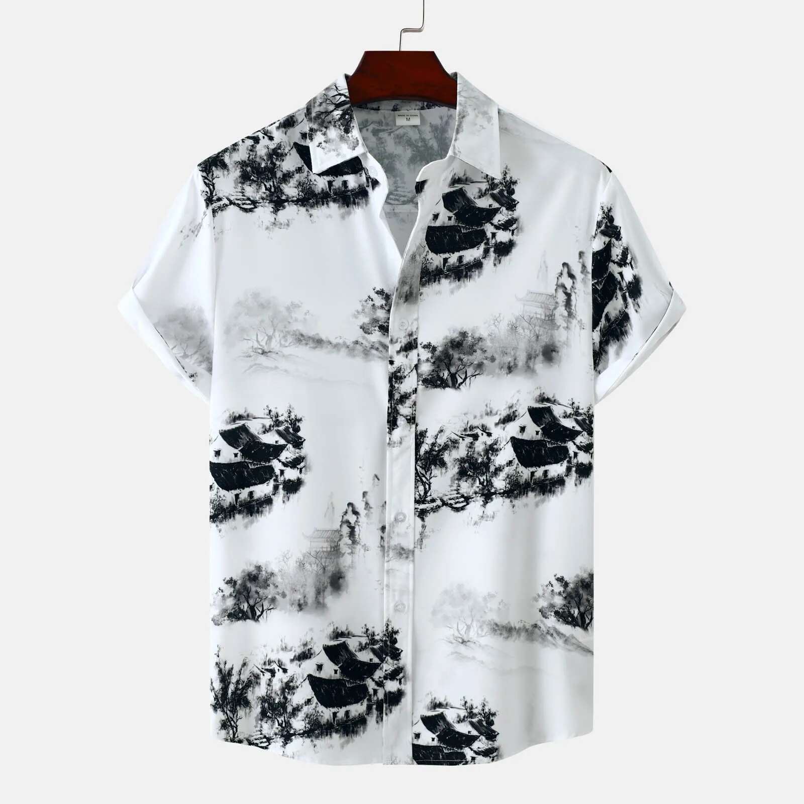Senior Men's Designer Top Summer Slim Fit Loose Korean Style Business Shirt Men's Beach Fashion Ink Print Casual Button Up Shirt