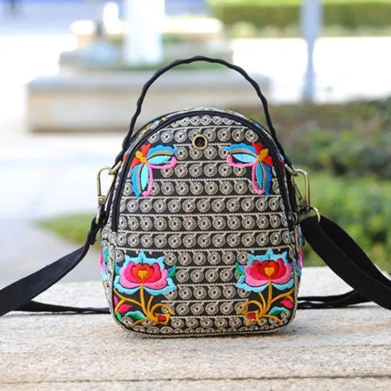Womens Floral Embroidered Backpack Summer Travel Shoulder Rucksack Gift Floral Backpack Rucksack Bohemian 250214