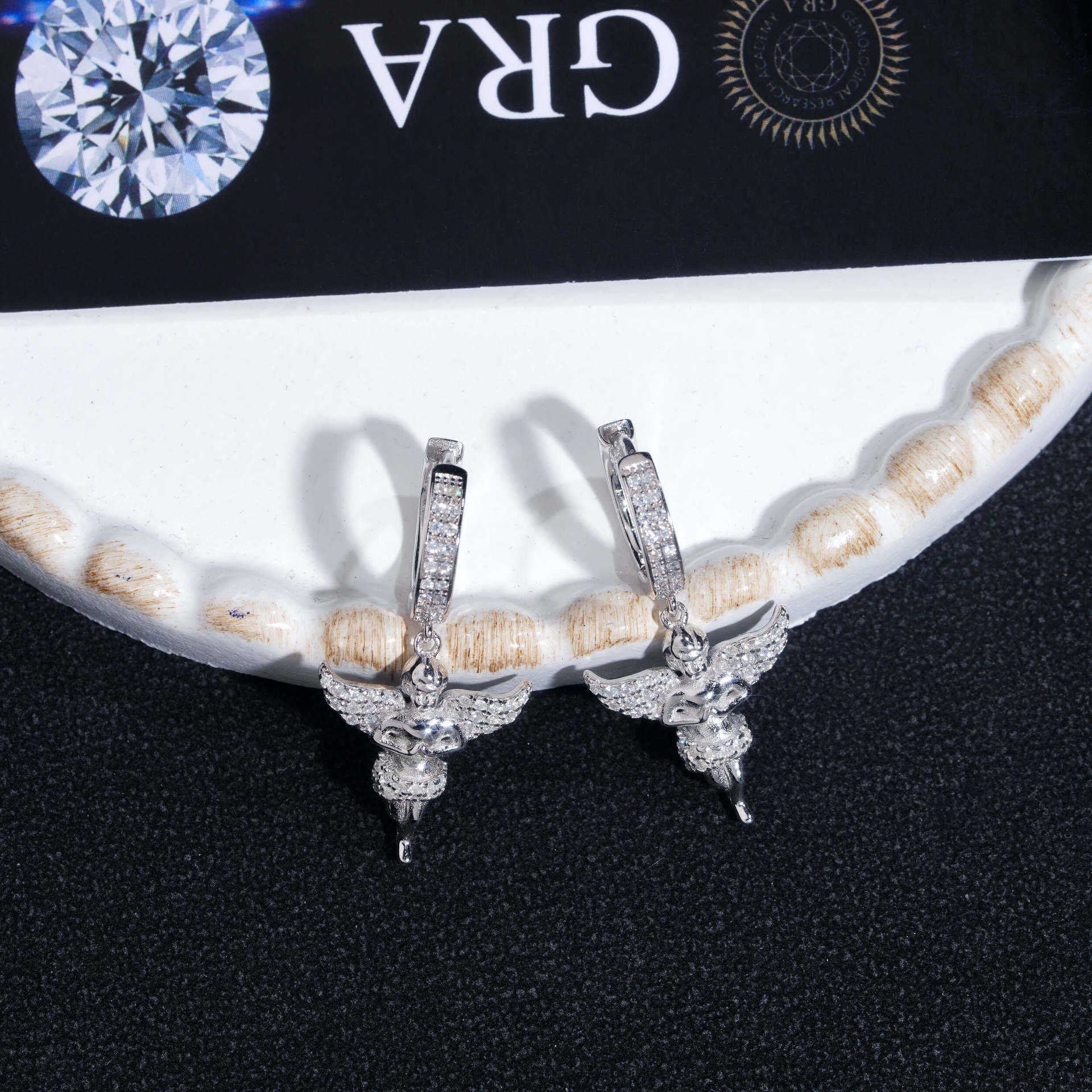 Zuanfa hot selling 2025 new 925 silver moissanite angel earrings hip-hop jewelry