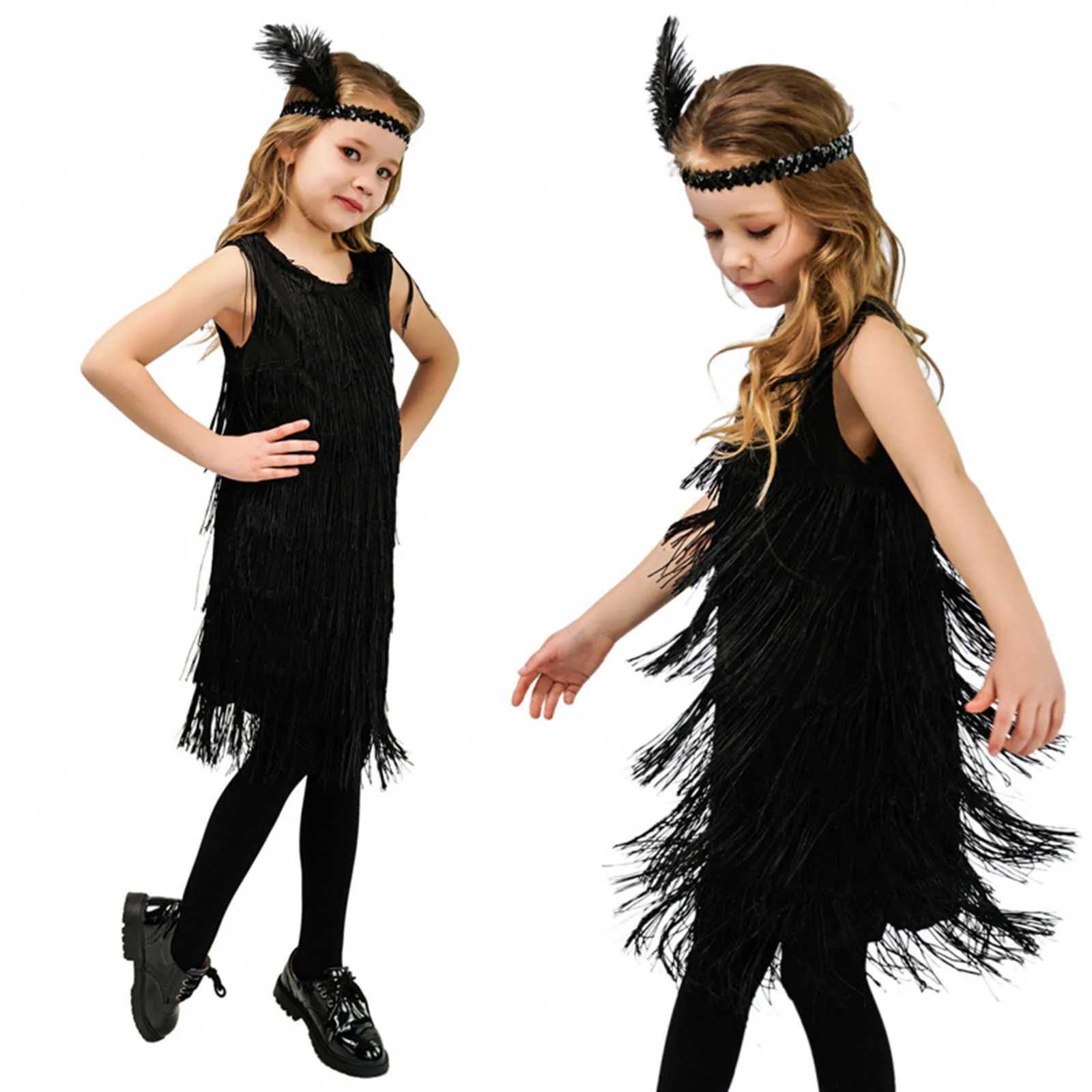 Children Summer Dresses For Girls Flapper Dress Sequins Fringe Latin Dance Dress Tassel Tango Dress Ballroom Girls Clothes Z250214