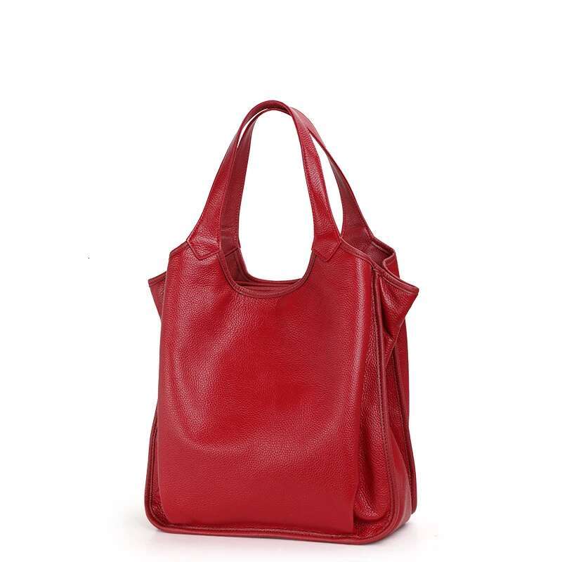 A Simple Solid Color Large Capacity Women's Tote Made Of High-Quality Soft Cowhide, With A Single Shoulder Underarm Bag