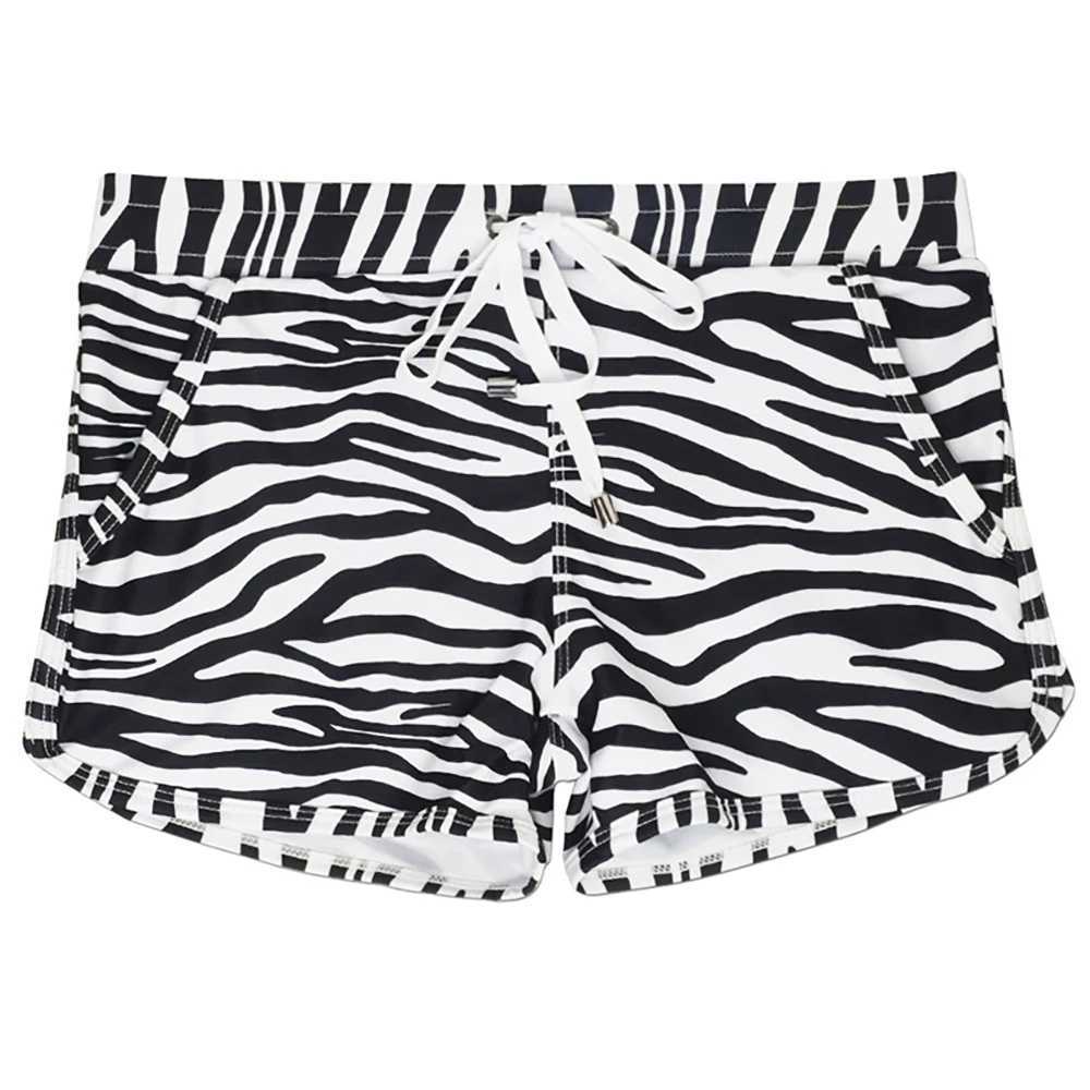 Zebra Printed Swim Trunk Men Sexy Boxer Shorts with Pockets for Surfing and Beach Sports Mens Swimming Pants Swimsuit Swimwear W250214