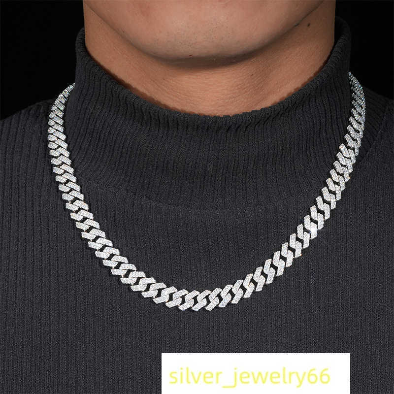 New 10mm S925 Sterling Silver Full Mosan Diamond Hip Hop Diamond Cuban Bracelet Necklace