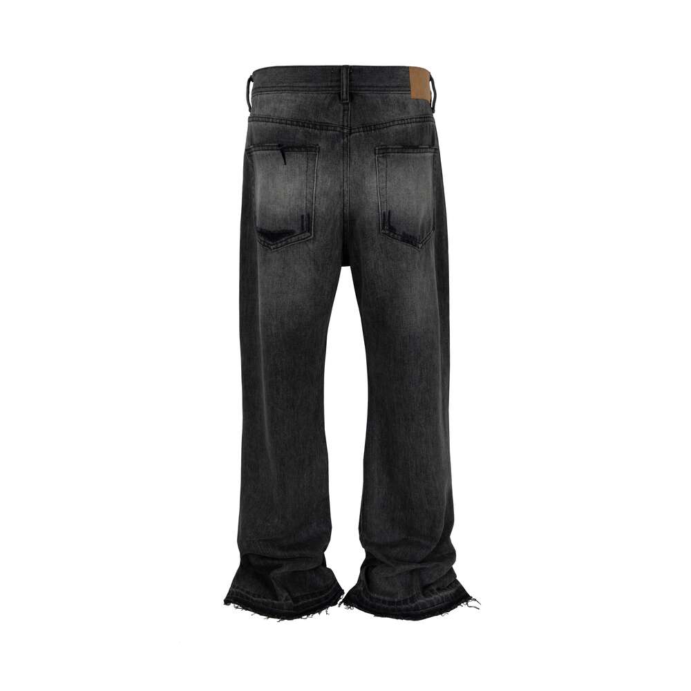 High Street Washed Gray Black Hole Baggy Jeans Mens And Women Straight Ripped Frayed Casual Denim Trousers Oversized Cargos