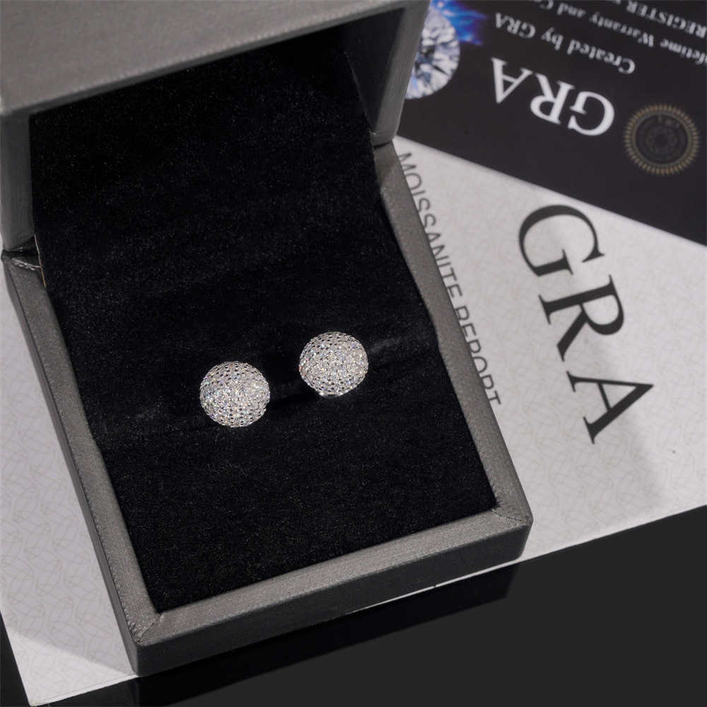Diamond Hair New 2025 New Mens and Womens 925 Pure Silver Fashion Earrings Moissanite Hip Hop Ball Earrings