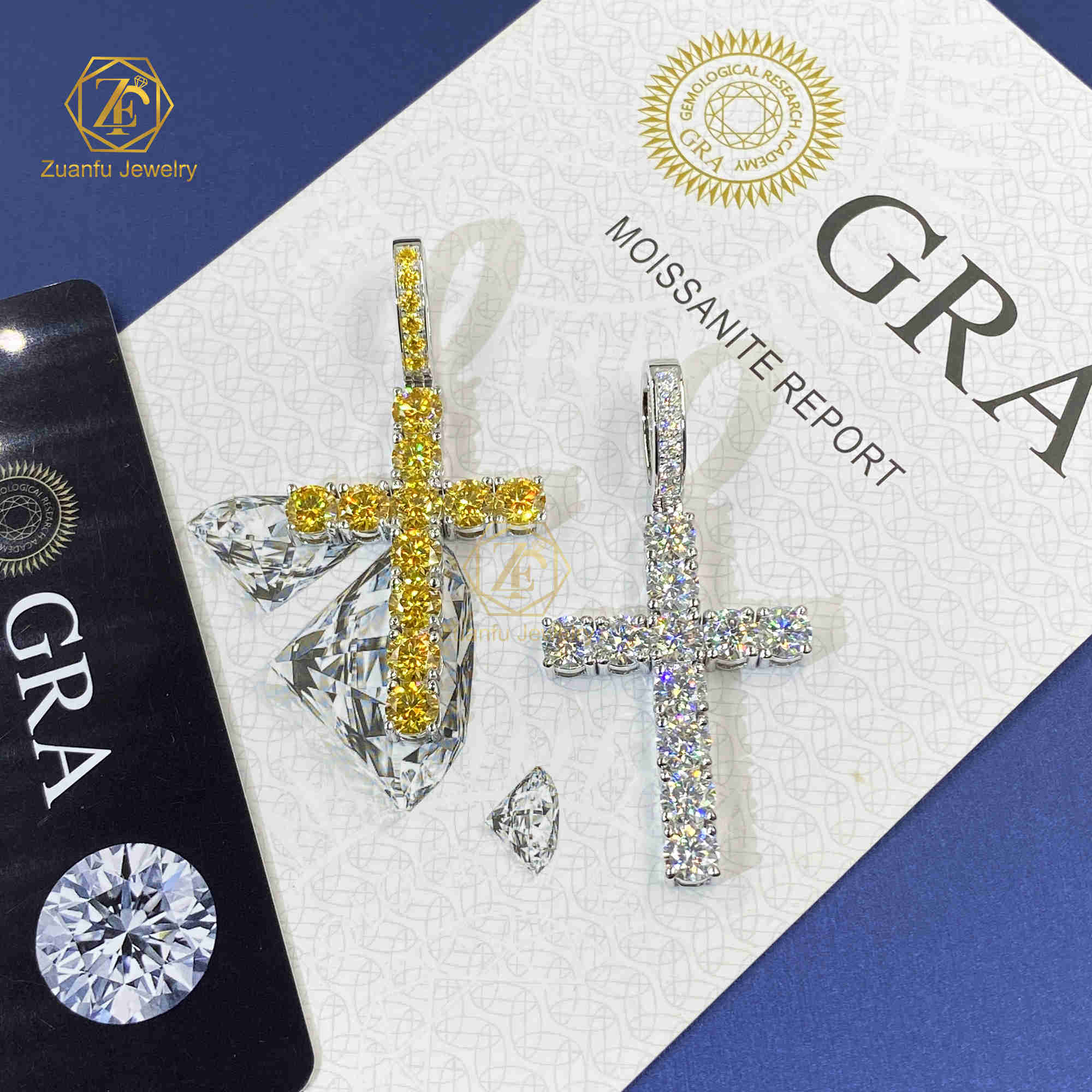 Hip Hop Jewelry Iced Out Cross Pendant Silver 925 Iced Out White and Yellow Moissanite Cross Vvs Moissanite Pendant with Chain