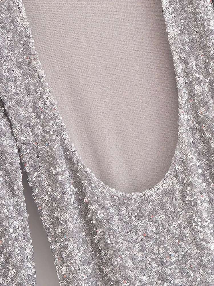 2025 Women's Sequin Mini Dress Fashion Long Sleeve Elegant Short For Women Sexy Backless Party Dresses