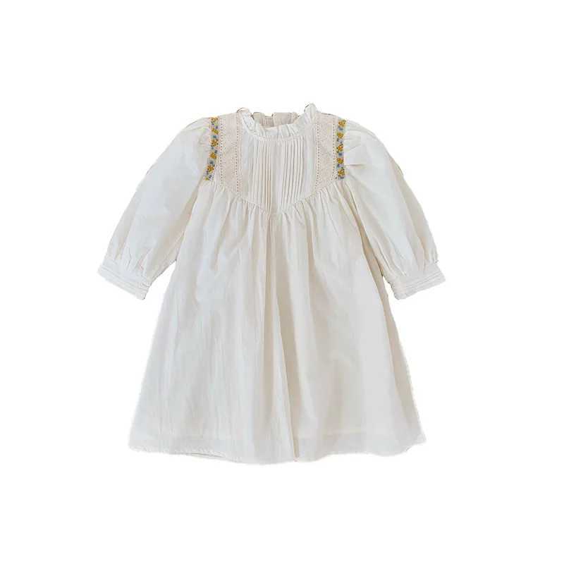 UNITIM Kids Girls Dress Ruched Stand Up Collar Embroidered Baby Girls Dress Sweet Korean Lace Childrens Girls Princess Dress Z250214