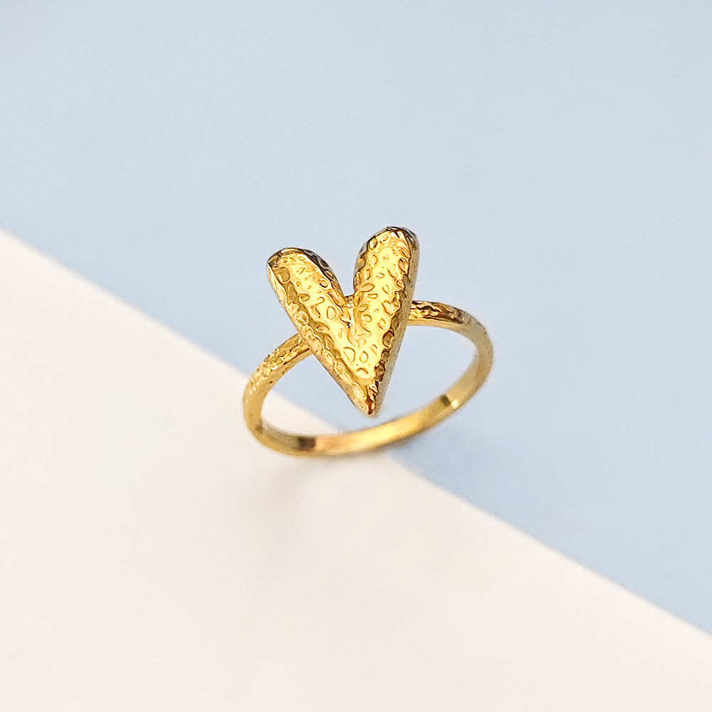 Pleated Hammered Heart Ring Stainless Steel Textured Premium Feeling Heart Ring love ring gold ring designer ring JZ000A0