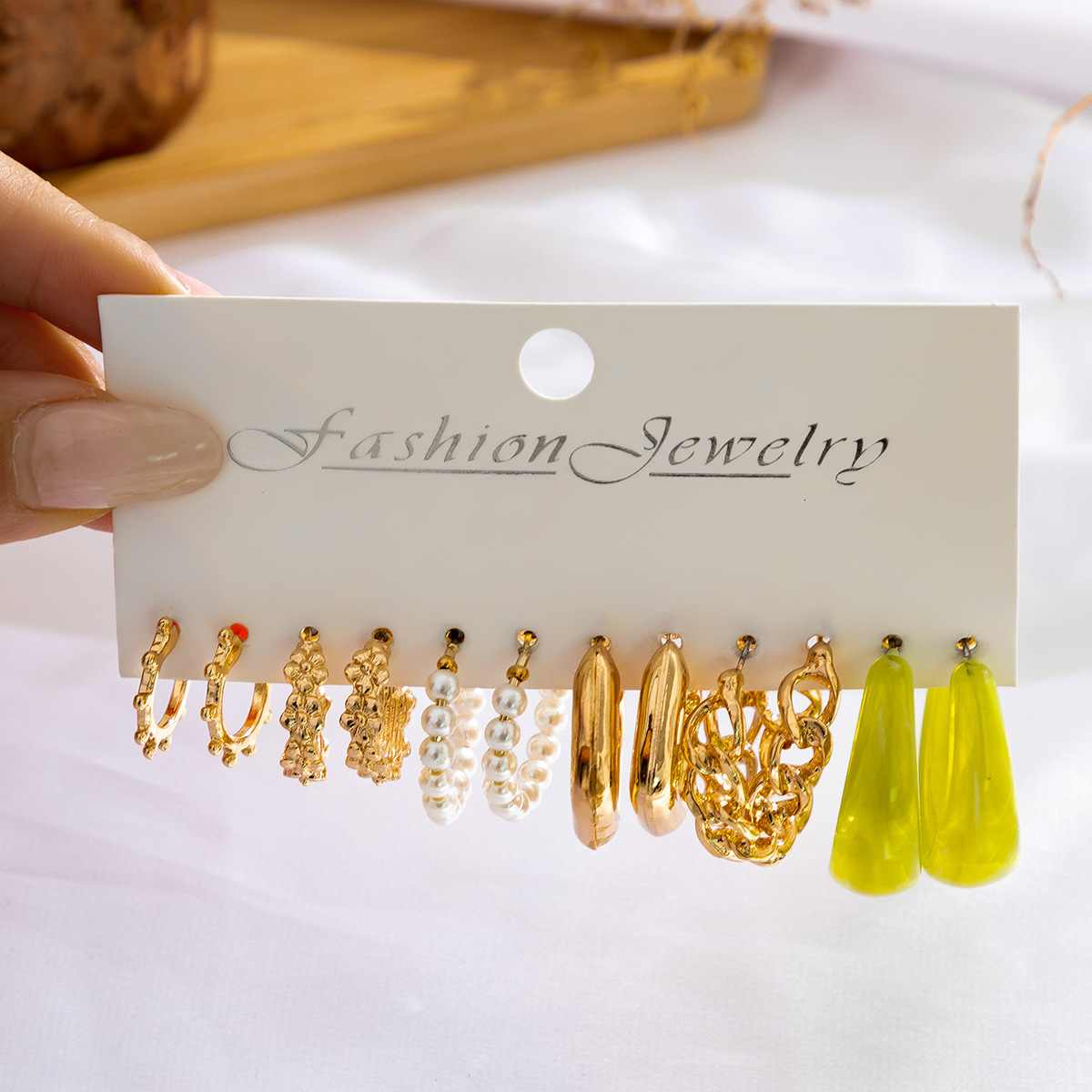 designer Jewelry imitation pearl zircon fashionable versatile metal feel set plain fashion ring earrings