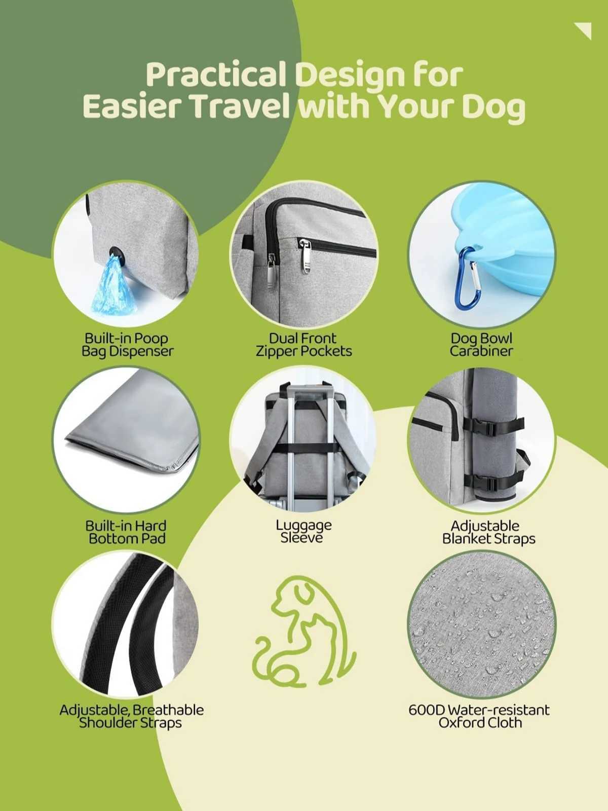 Others Dog Carrier Pet Supplies Backpack Dog Cat Food Diaper Storage Backpacks Weekend Outdoor Large Capacity Tote Bag with Water Bowl Containers H250