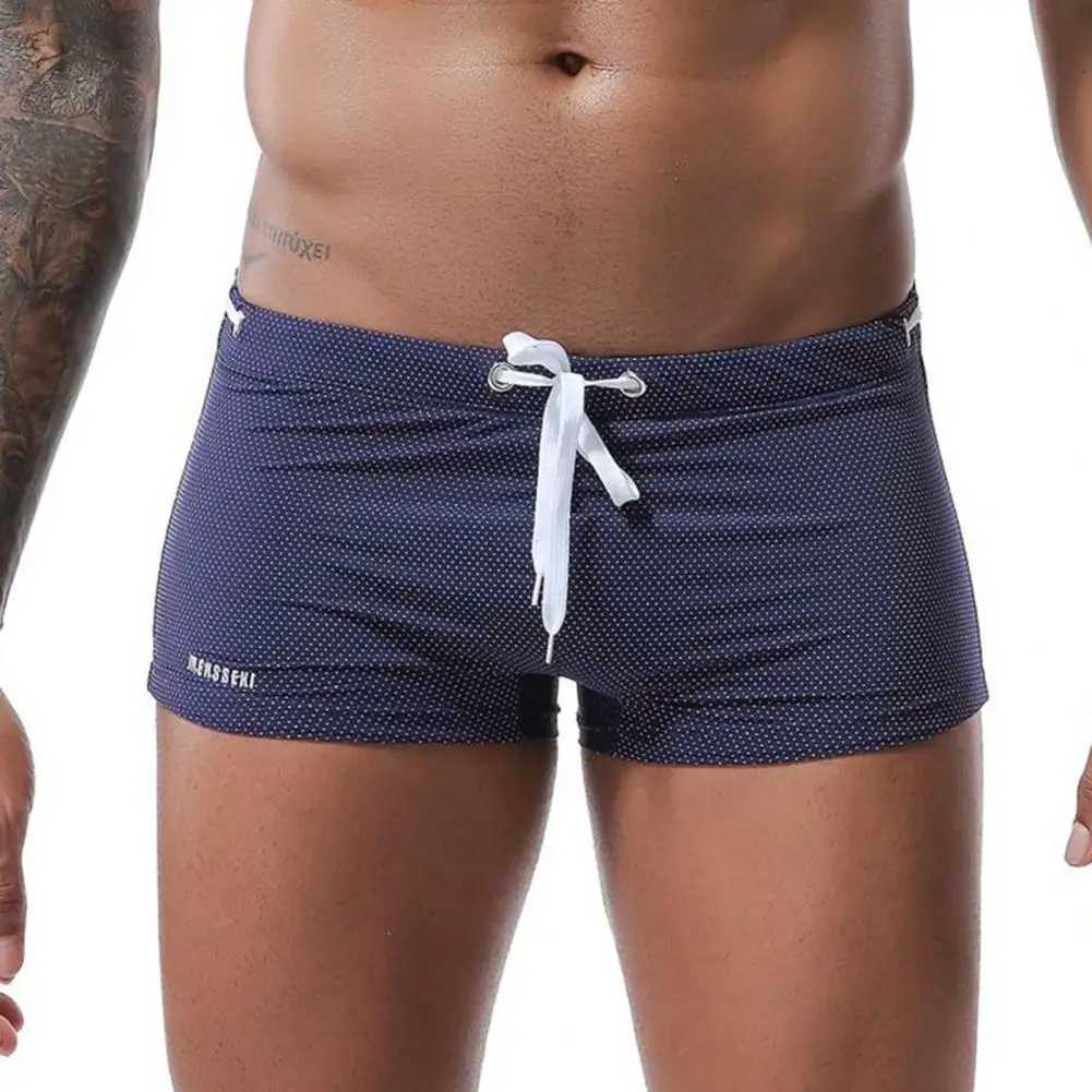 Mens Swimming Trunks Comfortable Swim Shorts Mens Low-rise Solid Color Swim Shorts with Waist Tie Stretch Breathable for Sports W250214
