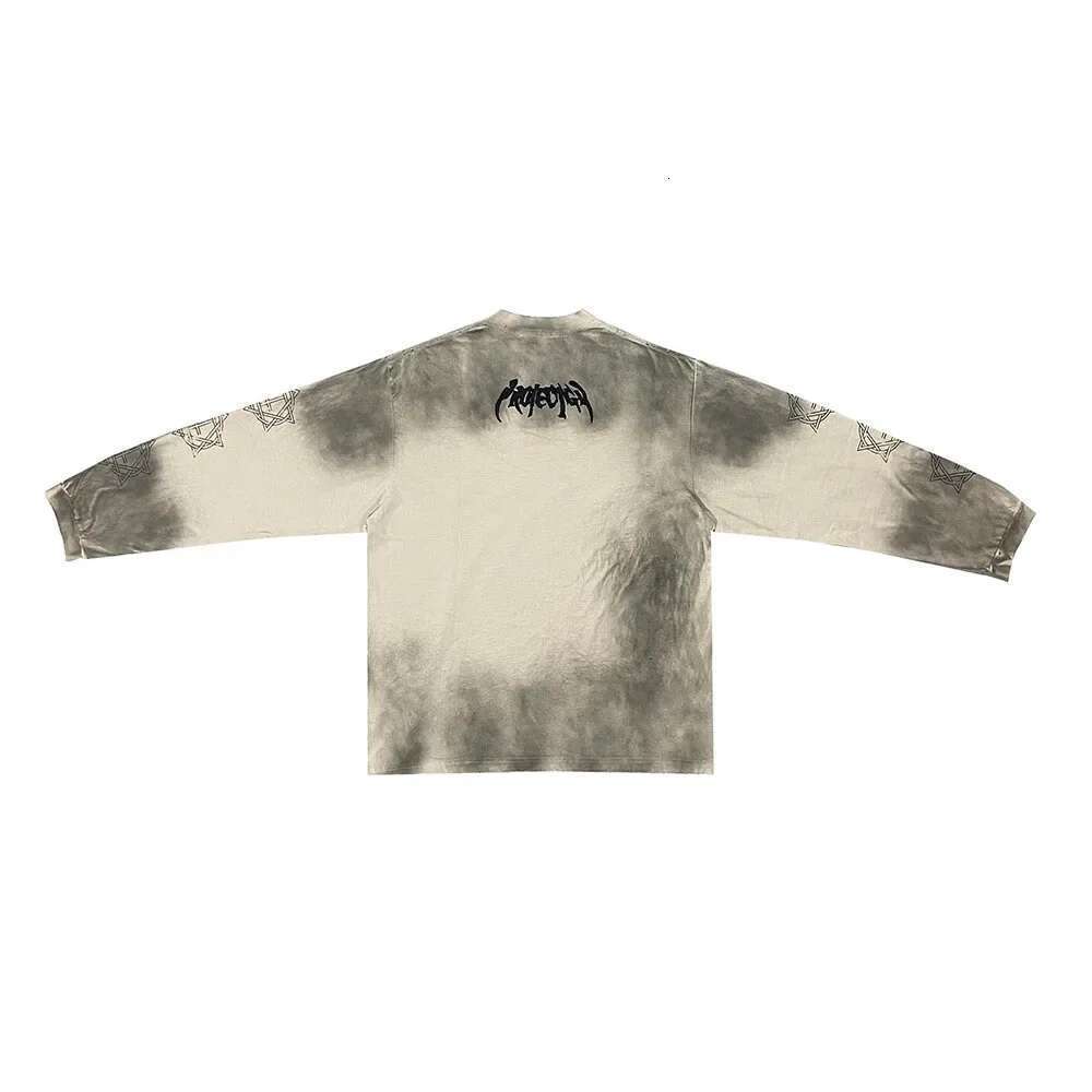 Distressed Washed Vintage Tie Dye Letter Embroidery Mens Tshirts Long Sleeve Cotton Oversized Top Tees Round Neck Casual T-Shirt