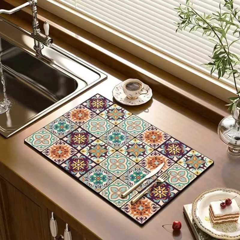 Kitchen Drying Mat Absorbent Drainage Mat Kitchen Rug Coffee Bar Mat Cups Bottles Placemats Tableware Mats T250215