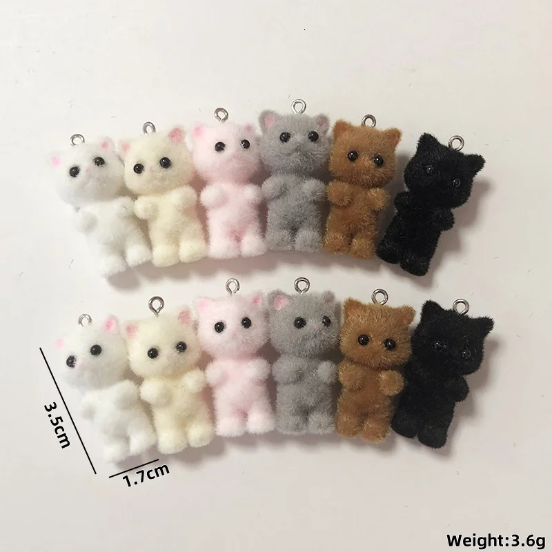 10pcs Colroful Fluffy Cat Resin Charms Bulk Cute Kitten Pendant For Keychains Phone Chain DIY Decor Jewelry Make 250214