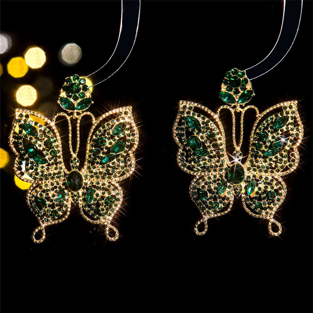 Fashionable Exaggerated Butterfly Earrings with Colored Glass Rhinestones for Women