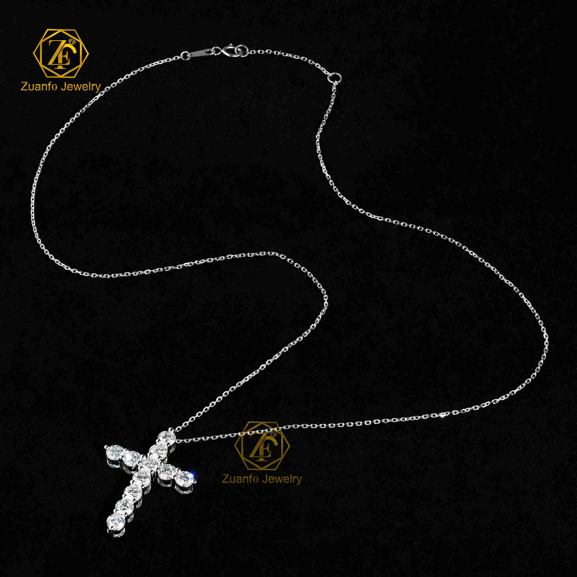 Real Diamond Jewelry Jesus Cross Pendant 4mm 5mm Lab Grown Diamond 14k White Gold Pendant Necklace