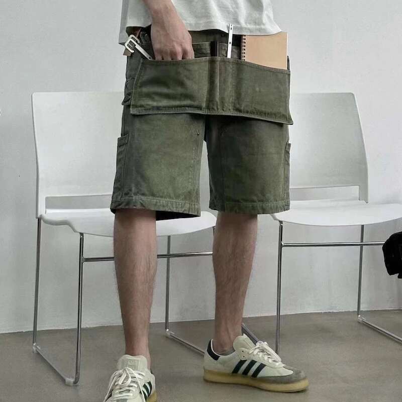 Detachable Functional Multi-Pockets Summer Cargo Shorts For Men Straight Wide Leg Baggy Casual Knee Length Pants