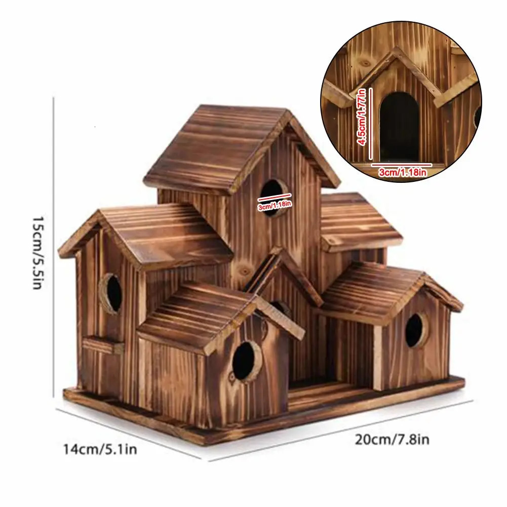 Wooden Outdoor Parrot And Hummingbird Nest Countryside Pendant Solid Wood Decoration Bird Feeder Hanging Bird House 250206