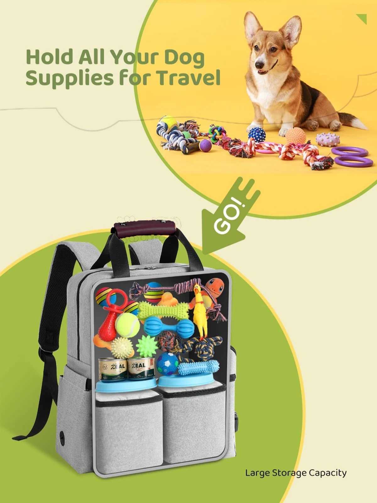 Others Dog Carrier Pet Supplies Backpack Dog Cat Food Diaper Storage Backpacks Weekend Outdoor Large Capacity Tote Bag with Water Bowl Containers H250