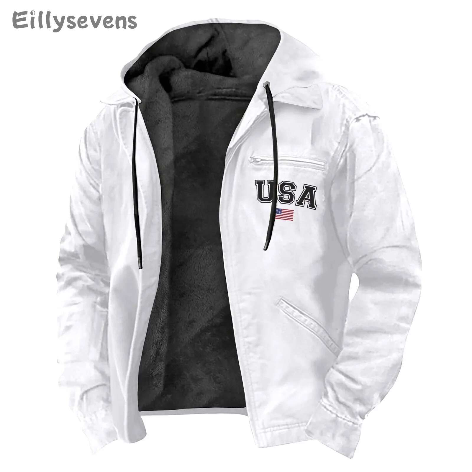 winter Arctic veet ing warm jacket Casual Zippered Pocket Solid Color Outdoor Jackets Coats Men's Winter Clothing