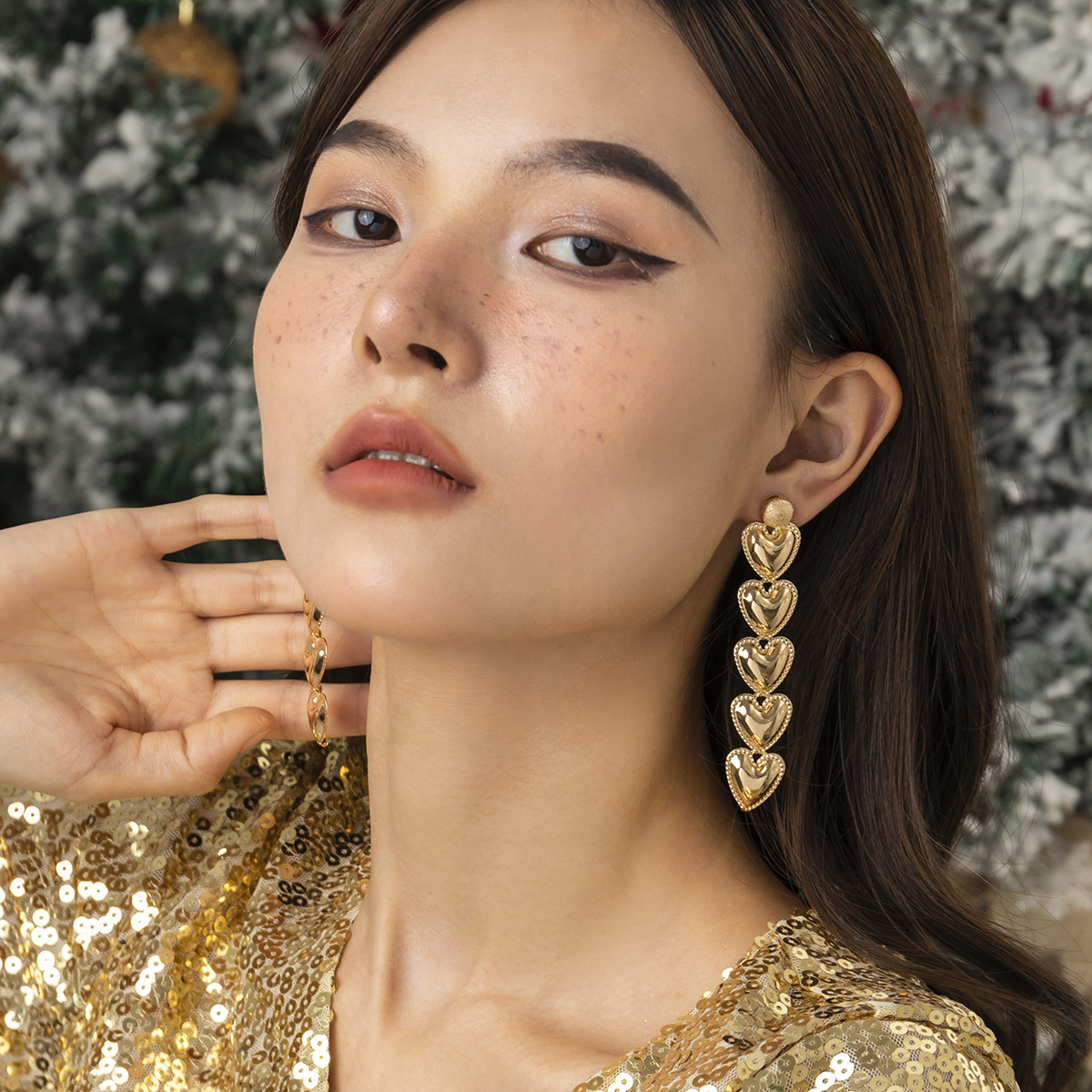 Woman fashion Adornment exaggeration cold wind star wer niche Christmas snowflake dia love earrings
