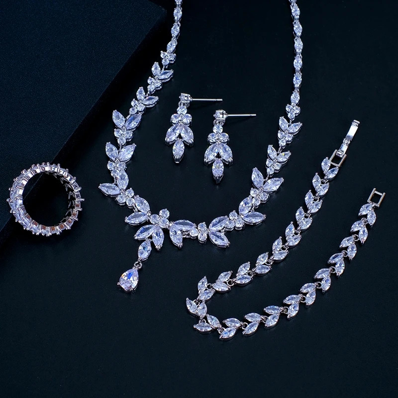 Quick view Wish list Brilliant Cubic Zirconia Necklace Set Earrings Rings Women CZ Light Drop Bridal Wedding Jewelry Sets 250213 Z260313