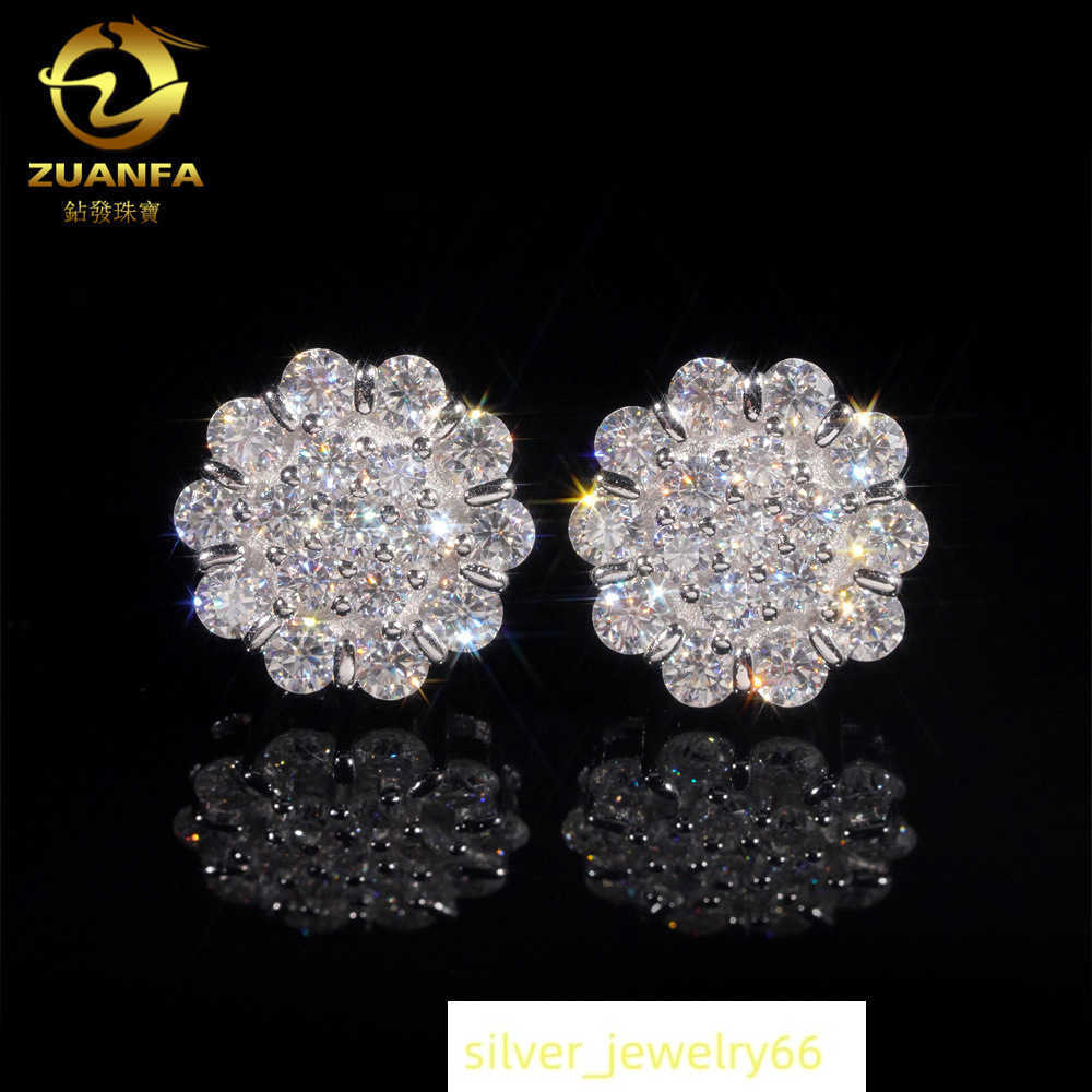 Diamond hair 2025 new 925 silver moissanite flower earrings for men and women hot selling earrings