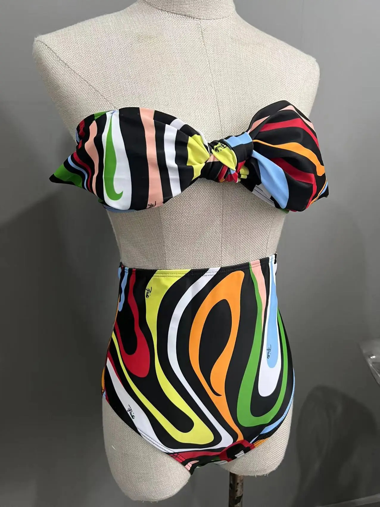 2025 High Waist Bikini Bow Bikinis Women Swimwear With Skirt Beachwear Colorful Bathsuit 250213