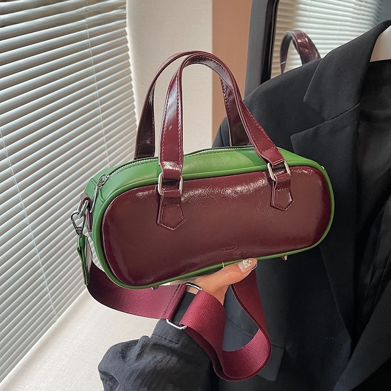 Patchwork Women Top-Handle Bags Soft PU Leather Commute Shoulder Crossbody Bag 2024 Winter Latest Trendy Fashion Handbags