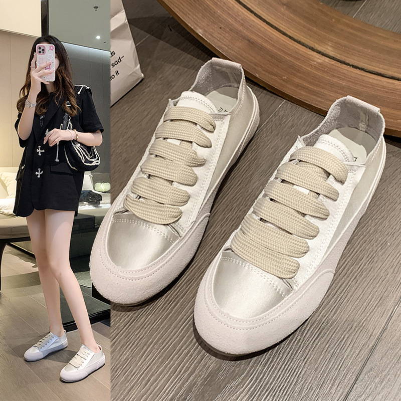 Women Casual Shoes Simple Leisure Style Versatile Thick Sole Lace-up Triple Black White Sier Green Pink NEW Free shipping