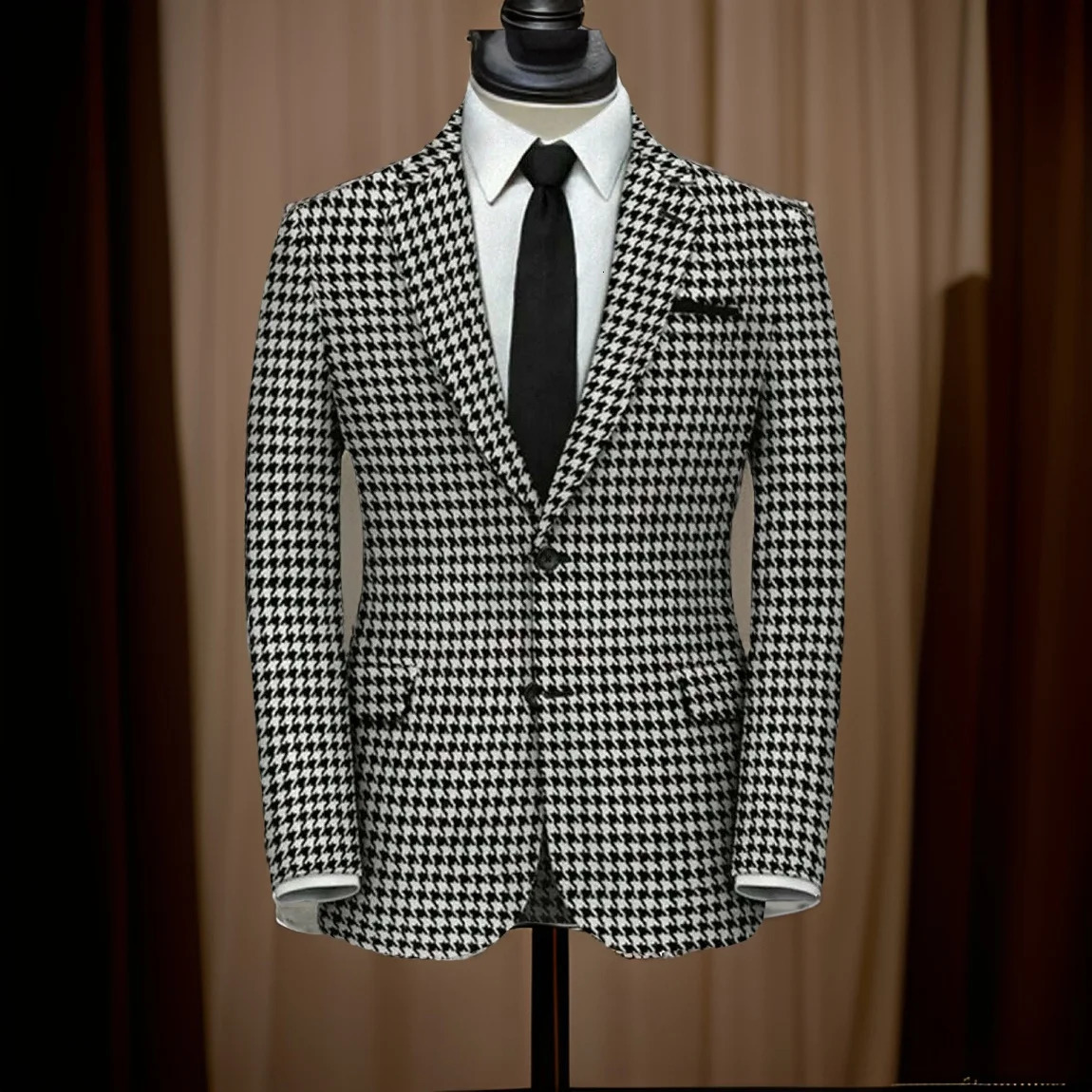 Houndstooth Blazer for Wedding Party Plaid Notched Lapel Two Buttons Men Suit Jacket Classy Male Fashion 1 PCS Coat In Stock 250211