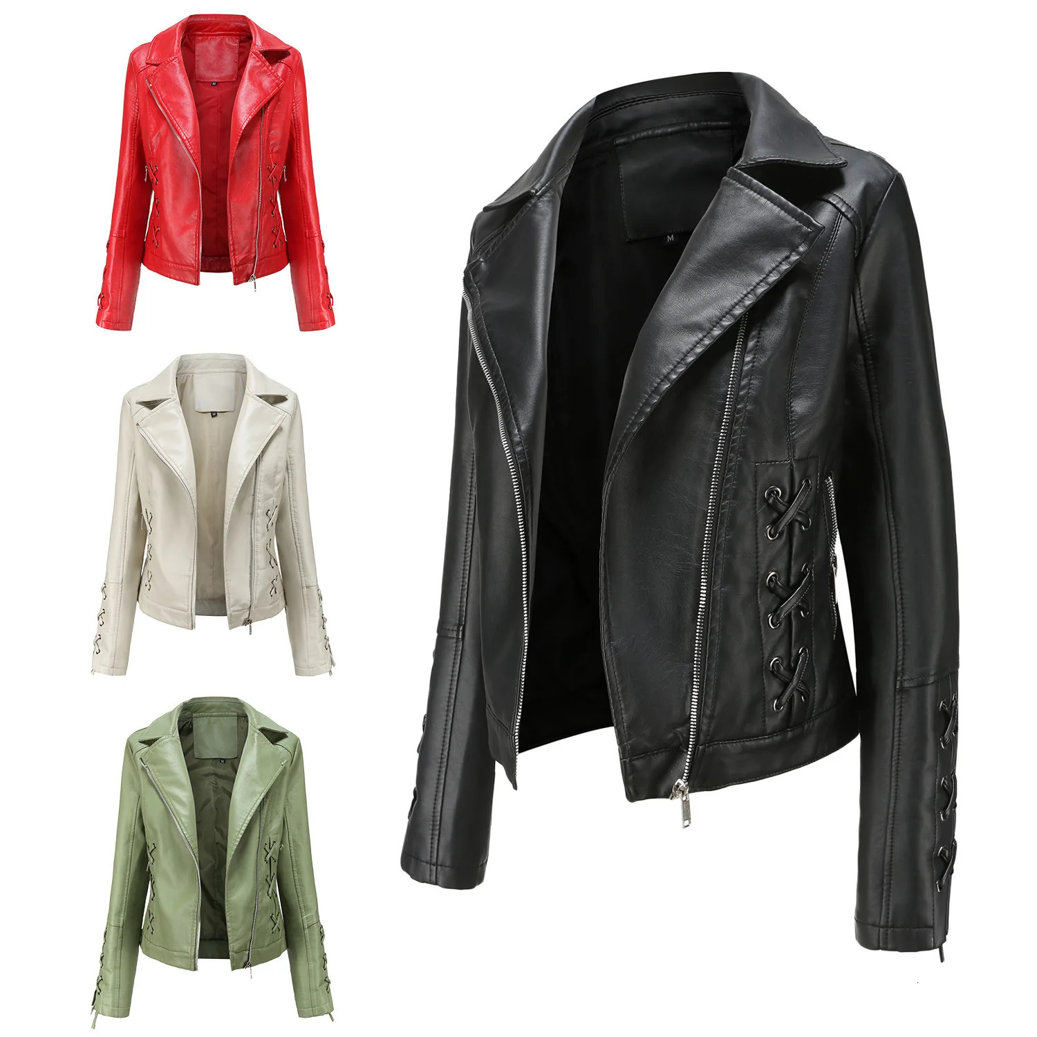 Fashion Womens Jacket Rock and Roll Leather Jacket Cleaning Single PU Leather Motorcycle Temale Womens Leat 250213