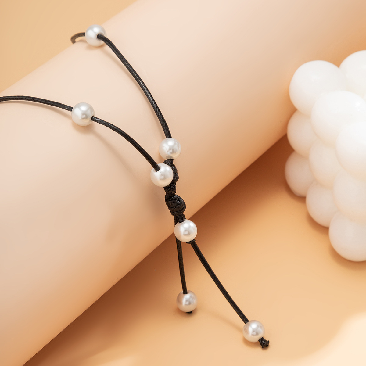 fashion women Jewelry ethnic style simple wax thread tassel imitation pearl long pendant necklace