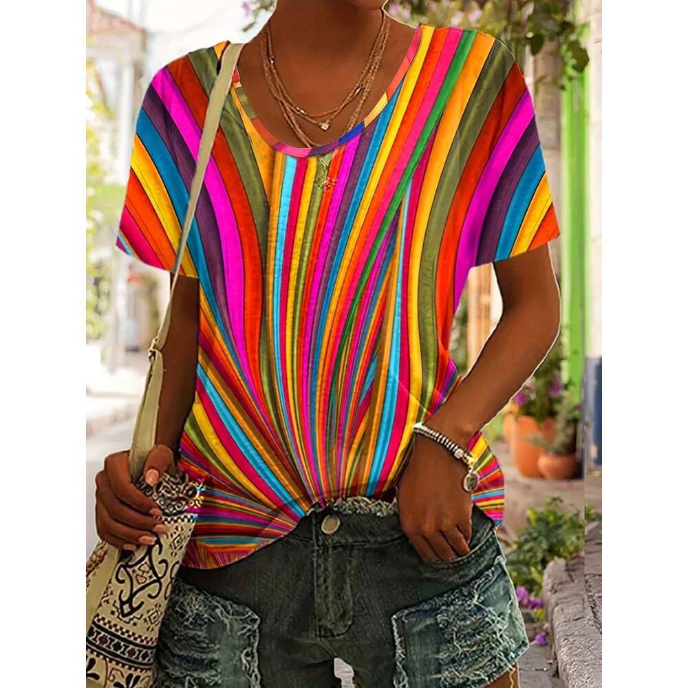 Plus T-Shirt Casual Fashion Printed Round-Neck Short-Sleeved T-Shirt Plus Size Women's Clothing