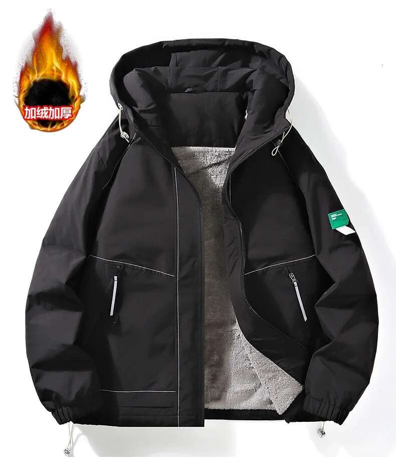 Waterproof Windbreaker Cargo Jacket Hooded Fleece Coat Fashion Casual Solid Jackets Men Outdoor Thick Warm Winter Coats Male